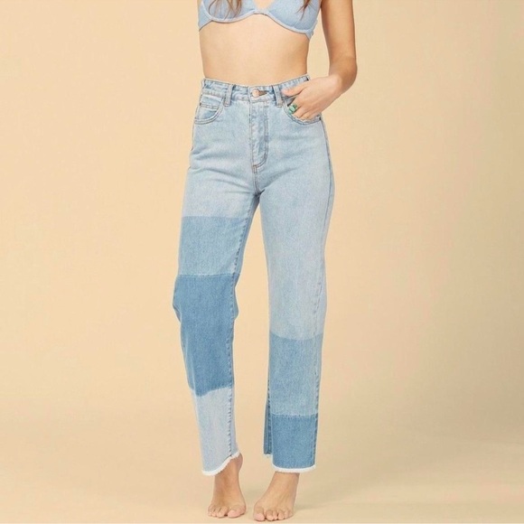 Billabong Wrangler collar Light Blue Denim Jeans patchwork size 31 - Picture 4 of 15